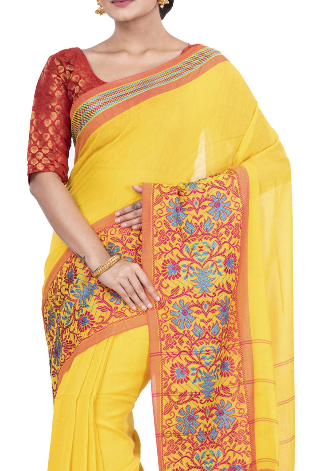 Yellow Pure Cotton Begompuri_Hand Hand Loom Saree (667)